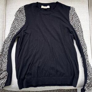 Black Sweater with Leopard Print Sleeves